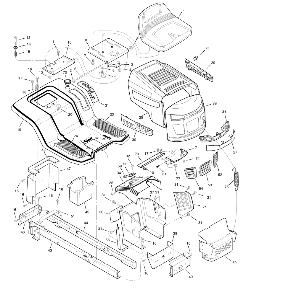 Chassis And Hood Diagram and Parts List for 465617X51A 2007 Briggs and Stratton Lawn Tractor